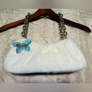 *3 for $20* PrettyLittleThing Cream Faux Fur Bag w/Gold-toned Chain, W/O PIN